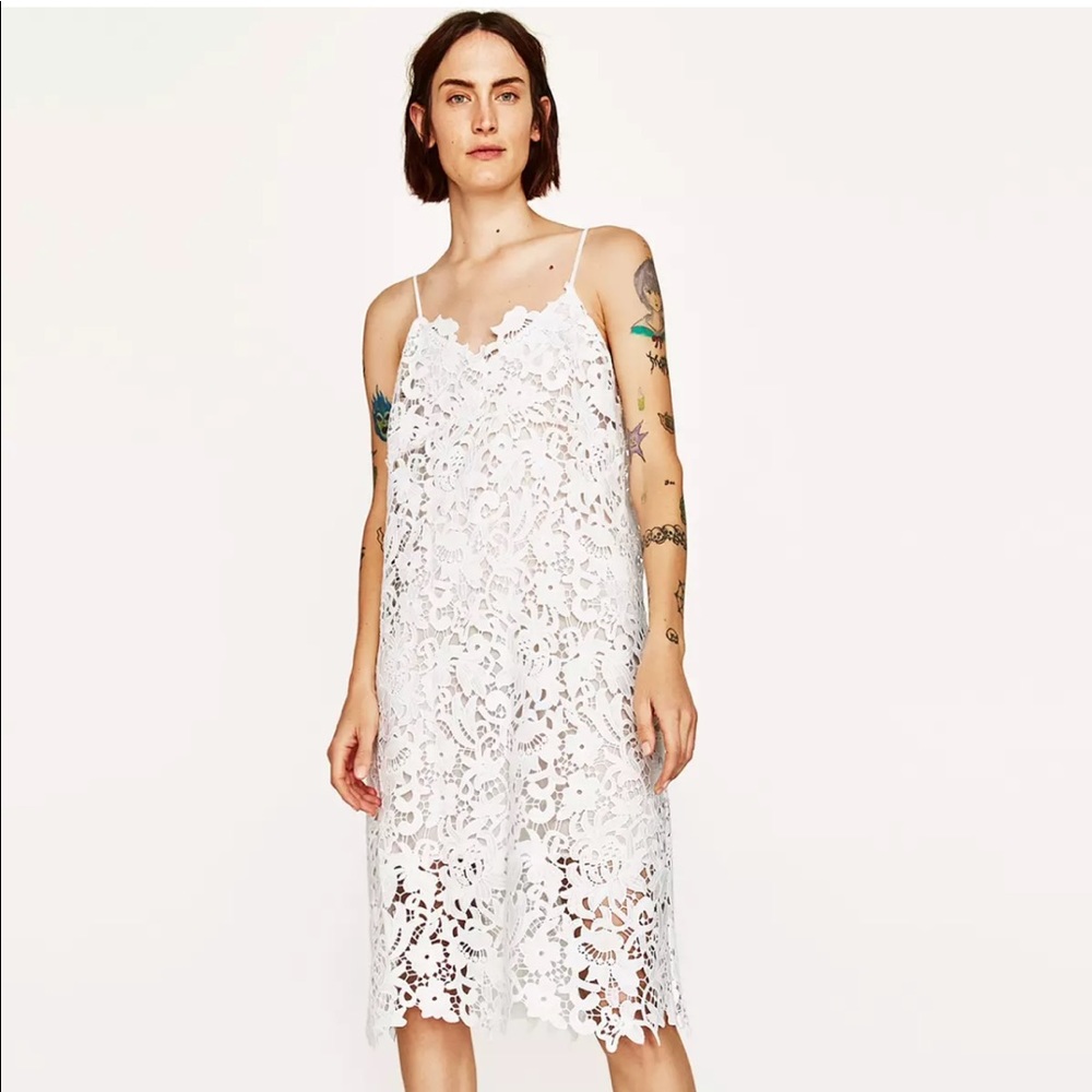 ZARA NEW SS17 STRAPPY LACE DRESS WHITE XS X-SMALL